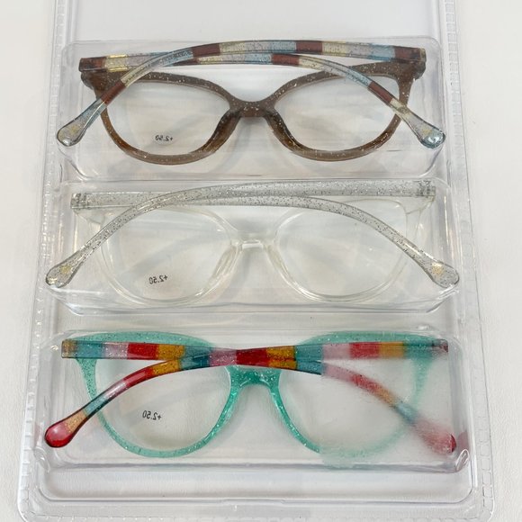 Laundry by Design +2.50 Reading Glasses Glitter Aqua Clear Brown Striped - Picture 3 of 3